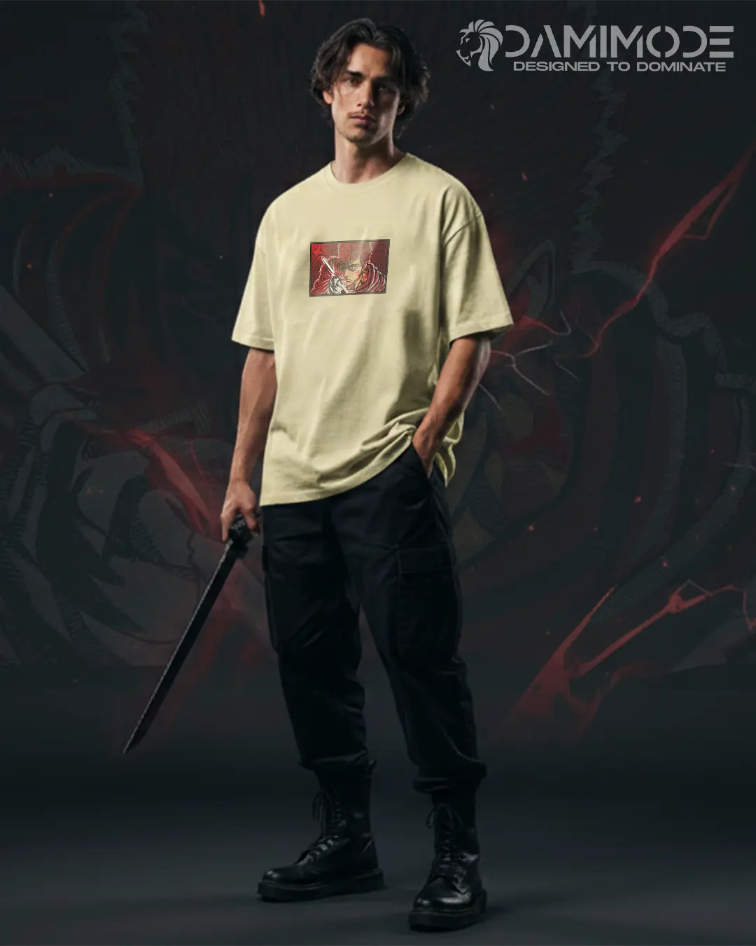 Guts Berserk Embroidered Oversized T-Shirt - Image 3